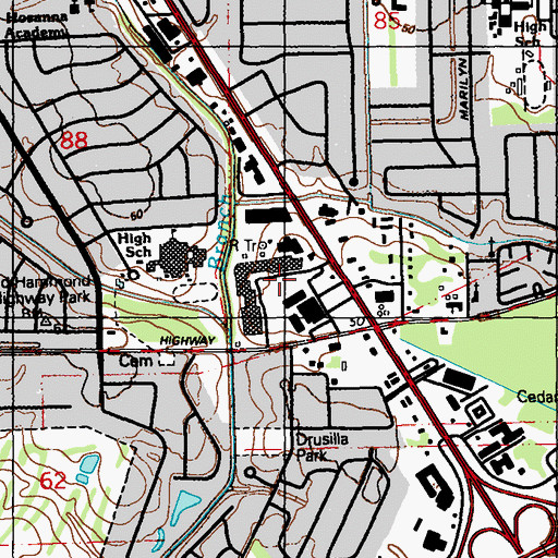 Topographic Map of Hammond Aire Plaza, LA