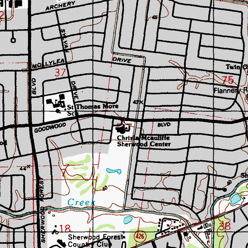 Topographic Map of Christa Mc Auliffe Sherwood Center, LA