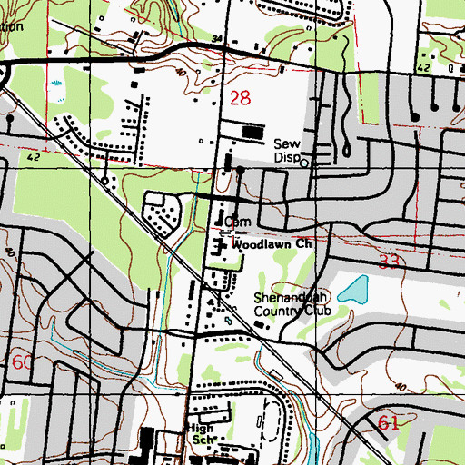 Topographic Map of Woodlawn Baptist Cemetery, LA