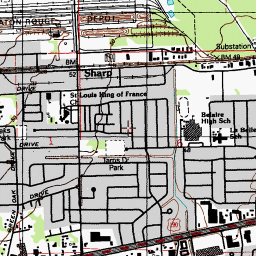 Topographic Map of Red Oaks Park, LA