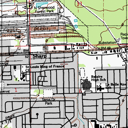 Topographic Map of North Sherwood Forest Park, LA