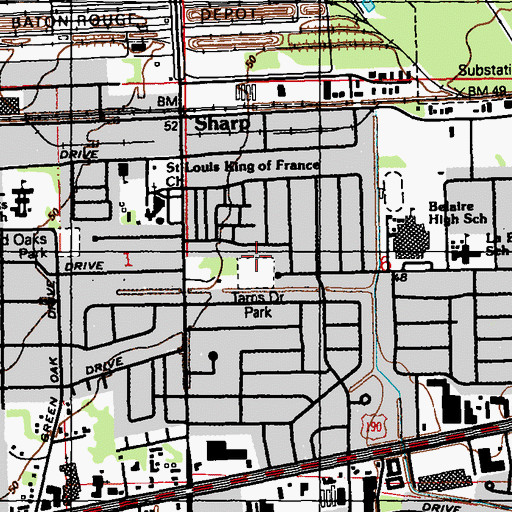 Topographic Map of Tams Drive Park, LA