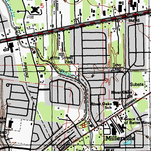 Topographic Map of LaFitte Street Park, LA