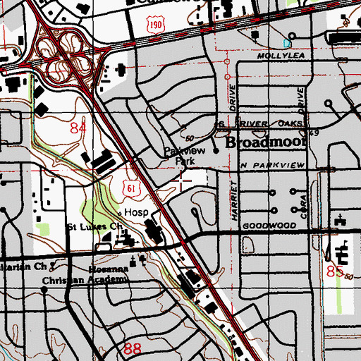 Topographic Map of Parkview Park, LA