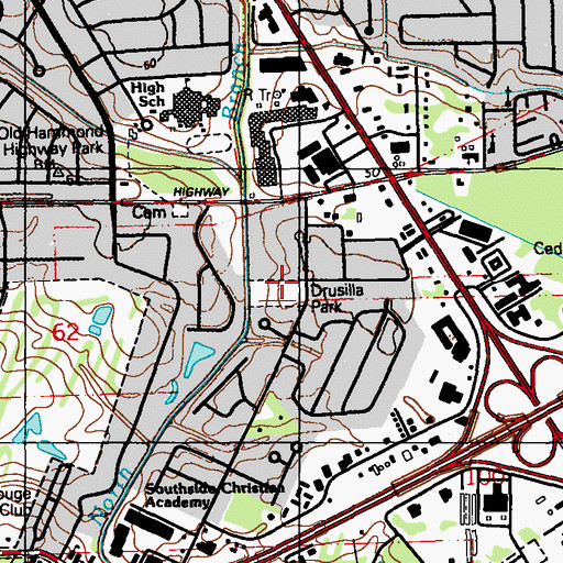 Topographic Map of Drusilla Park, LA