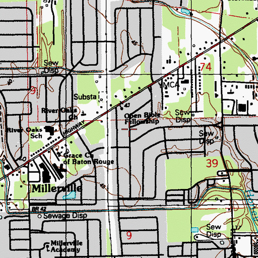 Topographic Map of Open Bible Fellowship Church, LA