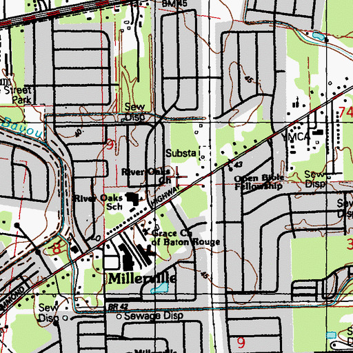 Topographic Map of River Oaks Baptist Church, LA
