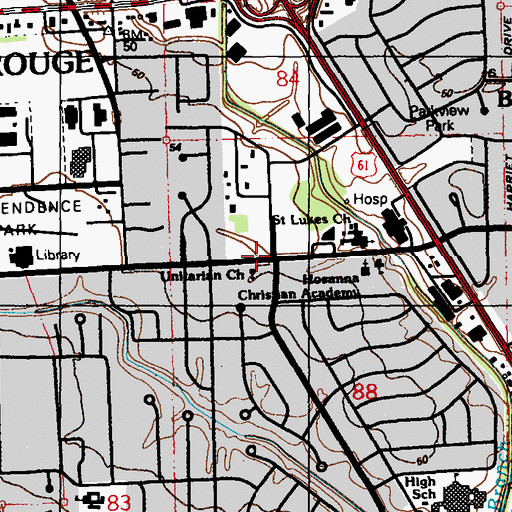Topographic Map of Unitarian Church, LA