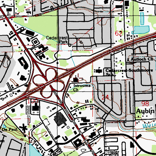 Topographic Map of Istrouma Baptist Church, LA