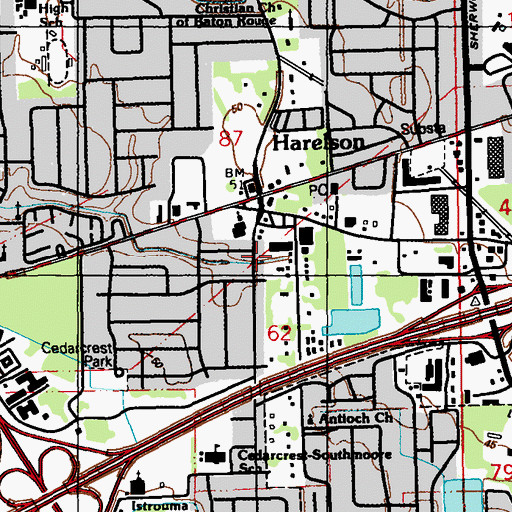 Topographic Map of Cedarcrest Baptist Church, LA
