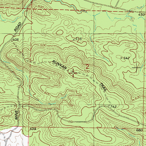 Topographic Map of Runyan Trail, AR