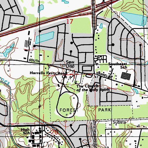 Topographic Map of Harrells Ferry Road Baptist Church, LA