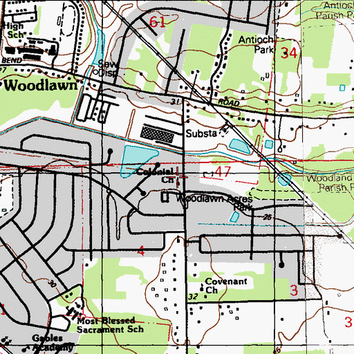 Topographic Map of Colonial Baptist Church, LA