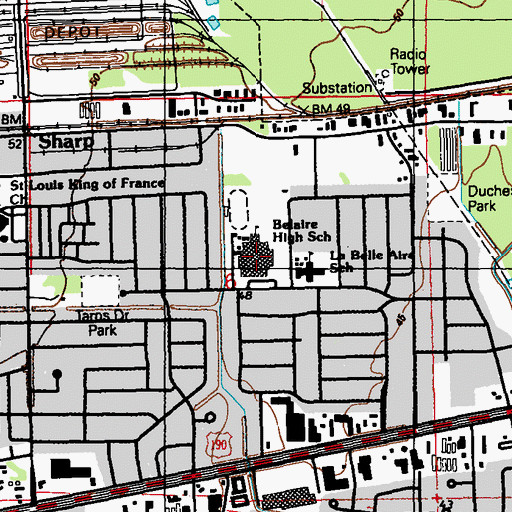 Topographic Map of Belaire High School, LA