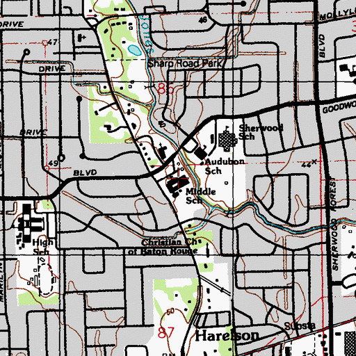 Topographic Map of Broadmoor Middle School, LA