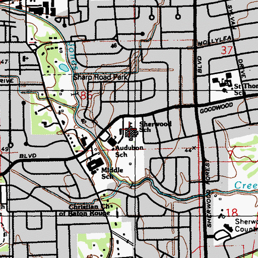 Topographic Map of Sherwood Middle School, LA