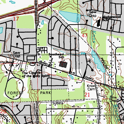 Topographic Map of Southeast Middle School, LA