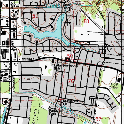 Topographic Map of Lake Sherwood School (historical), LA