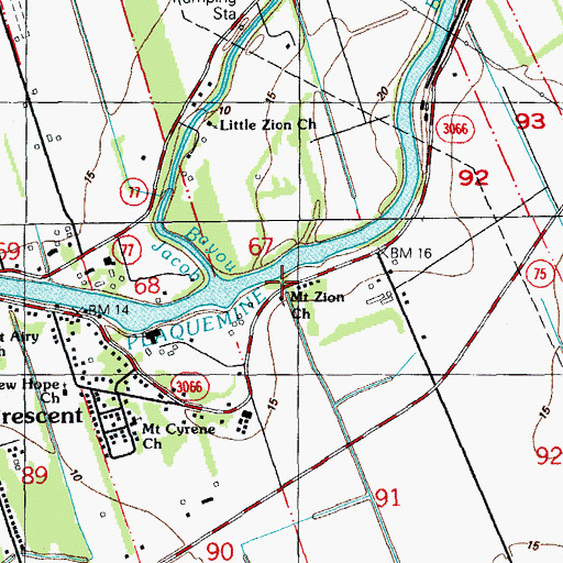 Topographic Map of Mount Zion Baptist Church, LA
