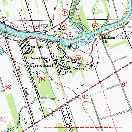 Topographic Map of Mount Cyrene Baptist Church, LA