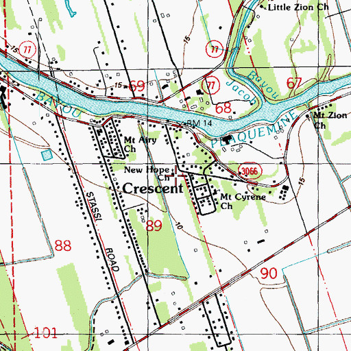 Topographic Map of New Hope Assembly of God Church, LA