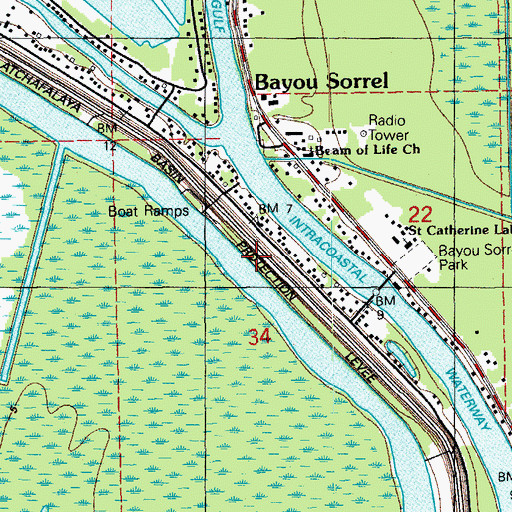 Topographic Map of Bayou Sorrel Baptist Church, LA