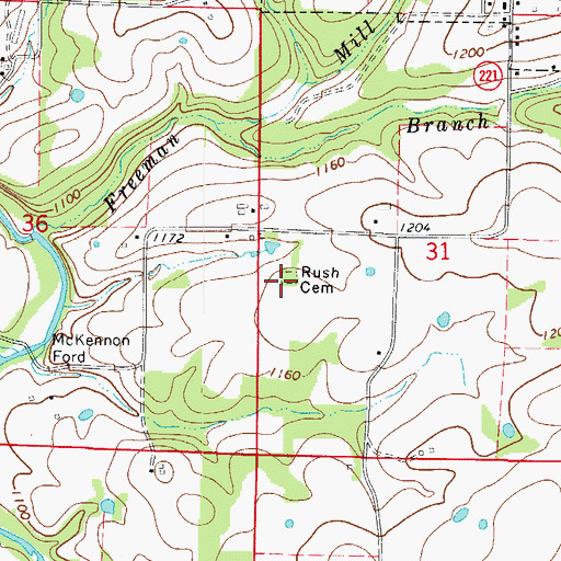 Topographic Map of Rush Cemetery, AR