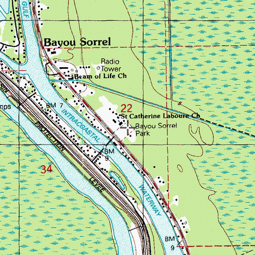 Topographic Map of Bayou Sorrel Park, LA