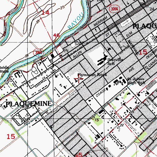 Topographic Map of Plymouth Rock Baptist Church, LA