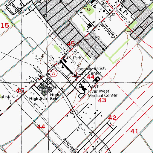 Topographic Map of Iberville Parish Civic Center, LA
