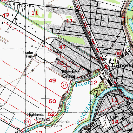 Topographic Map of Myrtle Grove, LA