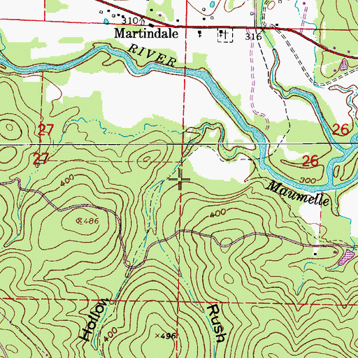 Topographic Map of Rush Hollow, AR