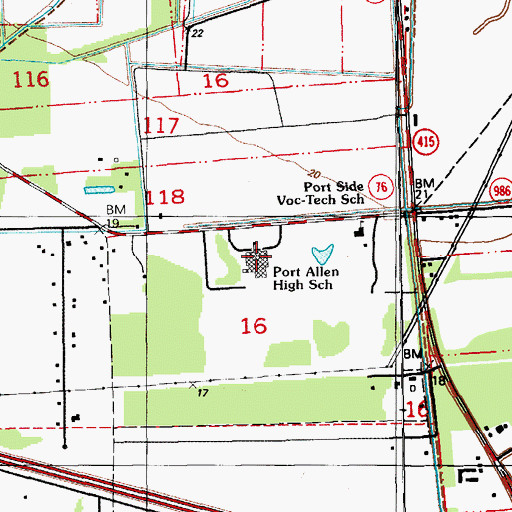 Topographic Map of Port Allen High School, LA