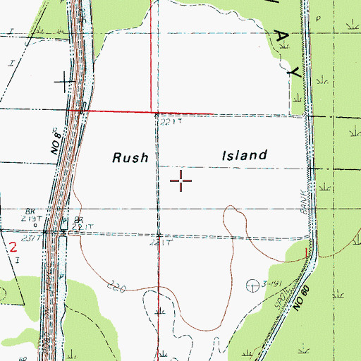 Topographic Map of Rush Island, AR