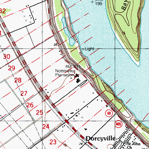 Topographic Map of Nottoway Plantation, LA