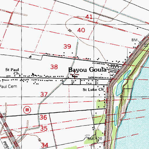 Topographic Map of Bayou Goula School, LA