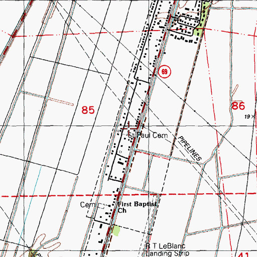 Topographic Map of Saint Paul Baptist Cemetery, LA