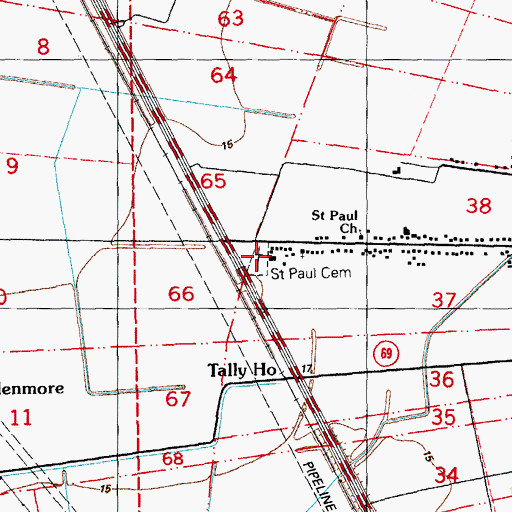 Topographic Map of Saint Paul Cemetery, LA
