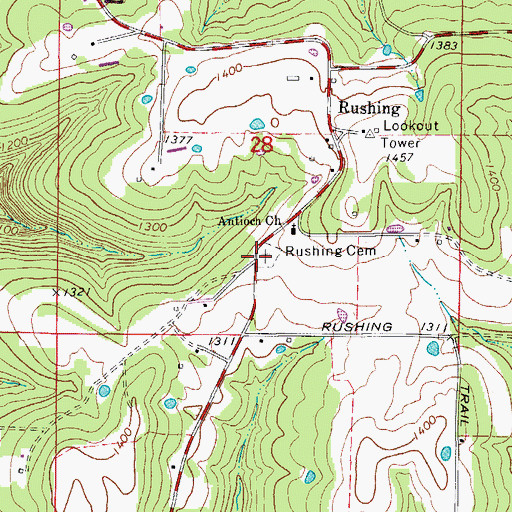 Topographic Map of Rushing Cemetery, AR