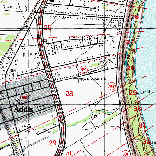 Topographic Map of Rock Zion Baptist Church, LA