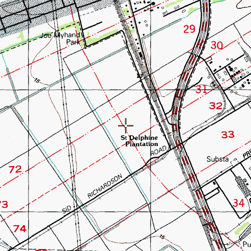 Topographic Map of Saint Delphine Plantation, LA