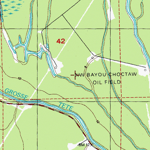 Topographic Map of Northwest Bayou Choctaw Oilfield, LA