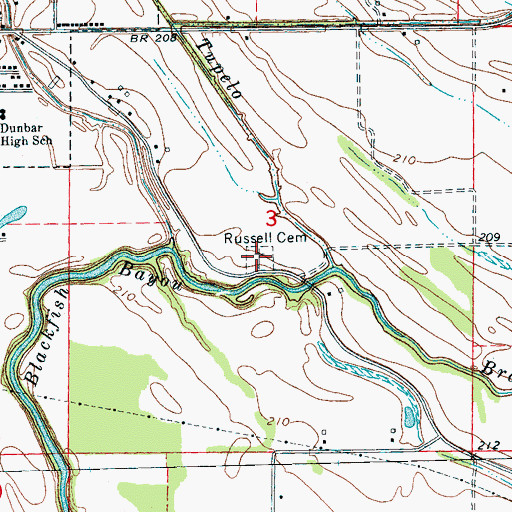 Topographic Map of Russell Cemetery, AR