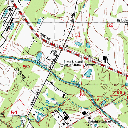 Topographic Map of First United Church of Baton Rouge, LA