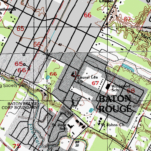 Topographic Map of Laurel Lea Baptist Church, LA