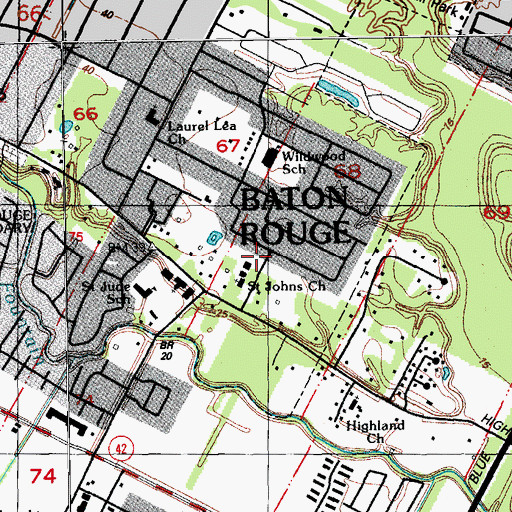 Topographic Map of Saint Johns Methodist Church, LA