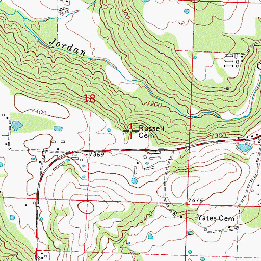 Topographic Map of Russell Cemetery, AR