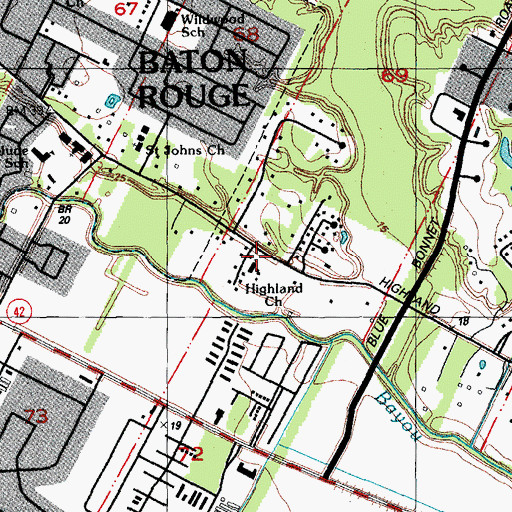 Topographic Map of Highland Presbyterian Church, LA