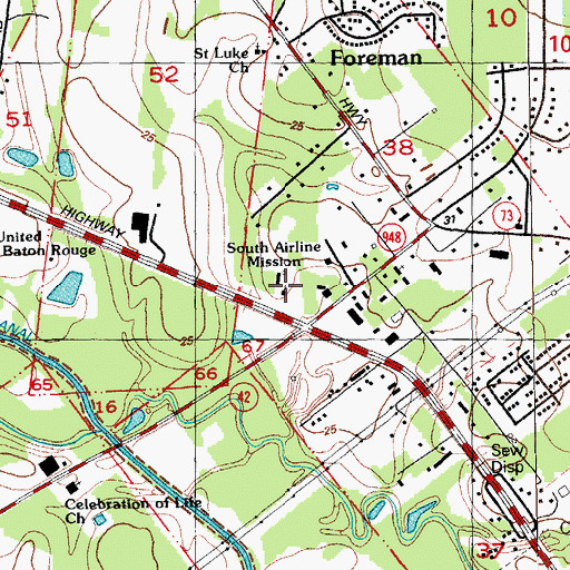 Topographic Map of South Airline Baptist Church, LA