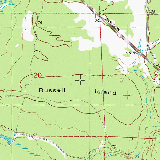 Topographic Map of Russell Island, AR